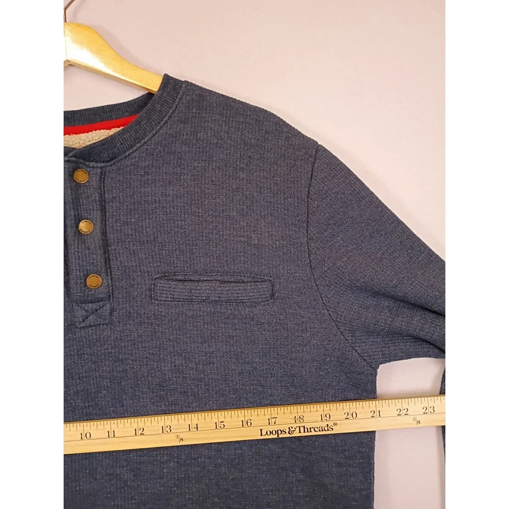 Gorpcore Coleman Mens Medium Blue Sherpa Lined Waffle Knit Henley Pullover